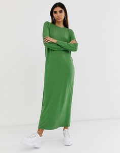 Платье-футболка макси с длинными рукавами ASOS DESIGN - Зеленый