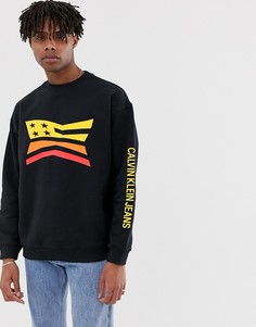 Свитшот с круглым вырезом и логотипом Calvin Klein Jeans - Черный