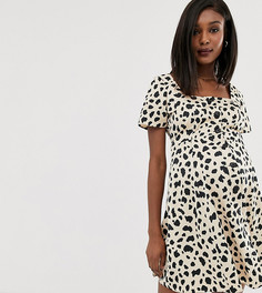 Короткое приталенное платье на пуговицах с леопардовым принтом ASOS DESIGN Maternity - Мульти