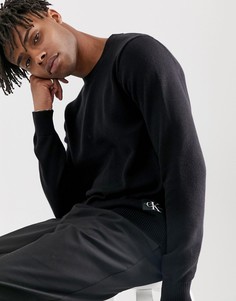 Джемпер из ткани с добавлением шерсти с круглым вырезом и логотипом Calvin Klein Jeans - Черный