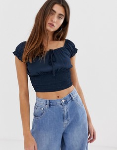 Темно-синий присборенный топ Pull&Bear - Темно-синий