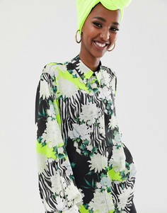 Атласная oversize-рубашка с длинными рукавами и платочным принтом ASOS DESIGN - Мульти