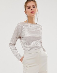 Плиссированный топ металлик с длинными рукавами ASOS DESIGN - Розовый