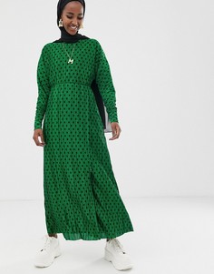 Зеленое плиссированное платье макси в горошек ASOS DESIGN - Мульти