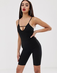 Черный комбинезон-трико на лямках с глубоким вырезом PrettyLittleThing - Черный