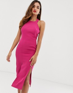 Платье-футляр с лямкой через шею и разрезами спереди Vesper - Розовый