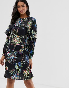 Платье мини с цветочным принтом и оборками Liquorish - Черный