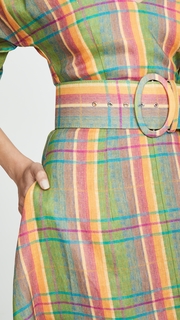 Nicholas Gathered Sleeve Plaid Dress