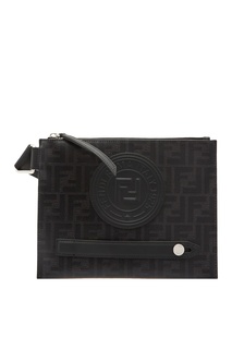Черная сумка-мессенджер с монограммами FF и кожаной аппликацией Fendi