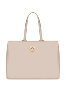 Бежевая кожаная сумка-тоут Belvedere Furla