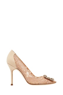 Бежевые кружевные туфли Hangisi Manolo Blahnik
