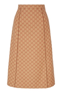 Бежевая юбка миди с мотивом GG Gucci