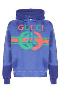 Синее худи с принтом GG Gucci Man
