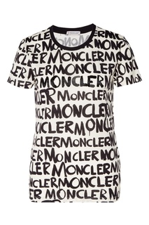Белая футболка с логотипами Moncler