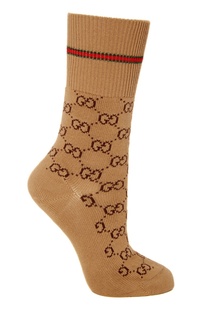 Бежевые носки с фирменным мотивом GG Gucci