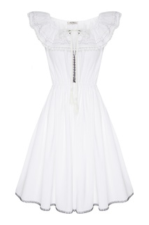 Белое поплиновое платье с помпонами Miu Miu