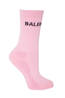 Розовые носки с черным логотипом Balenciaga