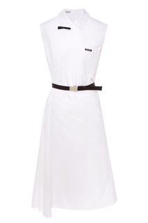 Асимметричное поплиновое платье с поясом Miu Miu