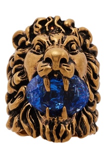 Кольцо в форме львиной головы с кристаллом Gucci