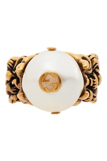 Кольцо с жемчужиной и логотипом GG Gucci