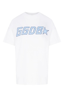 Белая футболка с голубым логотипом Golden Goose Deluxe Brand
