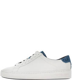 Белые кожаные кеды с вставками из денима Michael Michael Kors