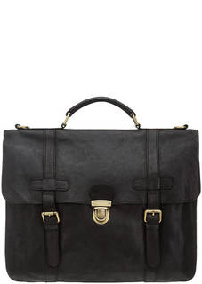 Черный кожаный портфель с текстильным плечевым ремнем Gianni Conti