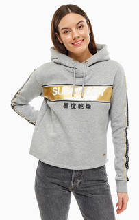 Укороченная серая толстовка с капюшоном Superdry