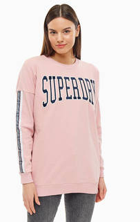 Розовый хлопковый свитшот с нашивками Superdry
