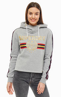 Укороченная толстовка с капюшоном и принтом, нашивки Superdry