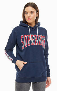 Хлопковая синяя толстовка с капюшоном Superdry