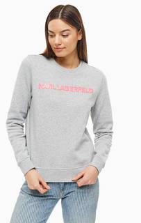 Серый хлопковый свитшот с контрастным принтом Karl Lagerfeld