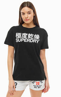 Черная хлопковая футболка с короткими рукавами Superdry
