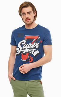 Синяя хлопковая футболка с круглым вырезом Superdry