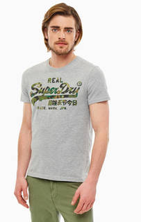 Серая хлопковая футболка с камуфляжным принтом Superdry
