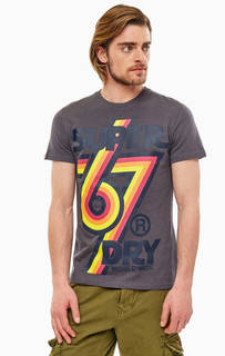 Серая хлопковая футболка с ярким принтом Superdry