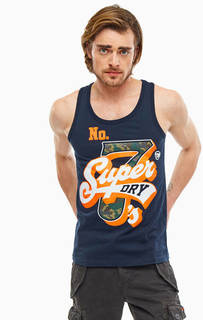 Хлопковая синяя майка с принтом Superdry