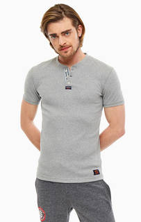 Серая хлопковая футболка с застежкой на пуговицы Superdry