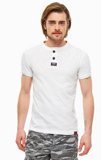 Однотонная хлопковая футболка с застежкой на пуговицы Superdry
