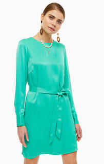 Зеленое платье с длинными рукавами и поясом Selected
