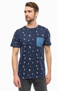 Хлопковая футболка синего цвета с декоративным принтом Jack & Jones