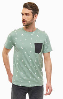 Хлопковая футболка мятного цвета с декоративным принтом Jack & Jones