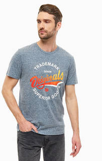 Хлопковая футболка синего цвета с декоративным контрастным принтом Jack & Jones