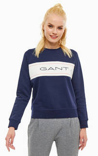 Хлопковый свитшот синего цвета с принтом Gant