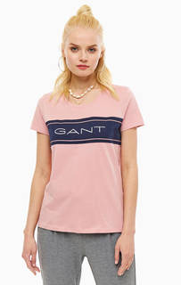 Розовая футболка с логотипом бренда Gant