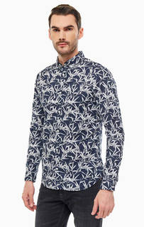 Двухцветная хлопковая рубашка с растительным принтом Jack & Jones