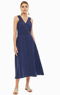 Темно-синее платье на бретелях с запахом Stefanel