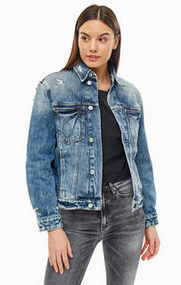 Короткая джинсовая куртка с декоративными потертостями Calvin Klein Jeans