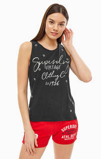 Черный хлопковый топ с цветочной вышивкой Superdry