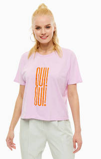 Хлопковая розовая футболка с принтом Selected